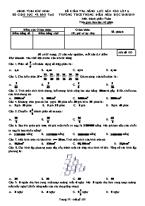 Đề kiểm tra năng lực đầu vào môn Toán Lớp 6 - Mã đề 103 - Năm học 2018-2019 - Phòng giáo dục và đào tạo Bắc Ninh
